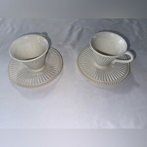 2 PAIR BUTLERS PANTRY BY LENOX  FOOTED CUP & SAUCER COFFEE TEA CREAM RIBBED DOTS